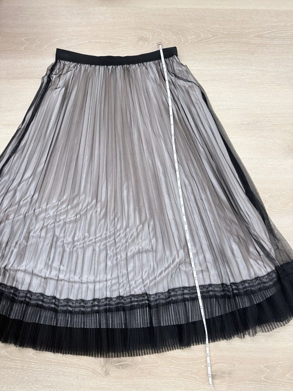 Pleated Mesh Lace Midi Maxi Skirt Black Champagne Calligraphie M Boho Romantic - Picture 8 of 16